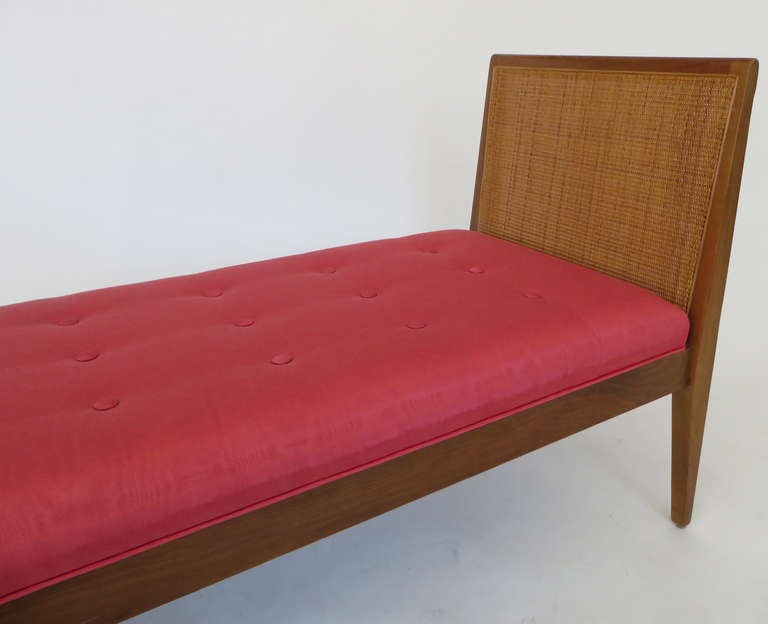 American Caned and Upholstered Mahogany Bench c 1960