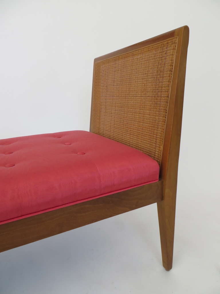 Caned and Upholstered Mahogany Bench c 1960 1