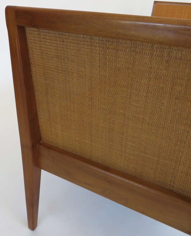 Caned and Upholstered Mahogany Bench c 1960 3
