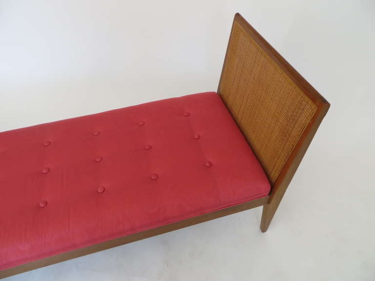 Mid-20th Century Caned and Upholstered Mahogany Bench c 1960