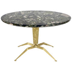 Italian Variegated Multicolor Marble and Embossed Brass Side Table
