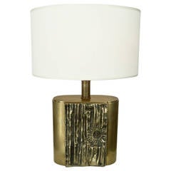 Italian Cast Brass Table Lamp with Sun Motif Attributed to Angelo Brotto