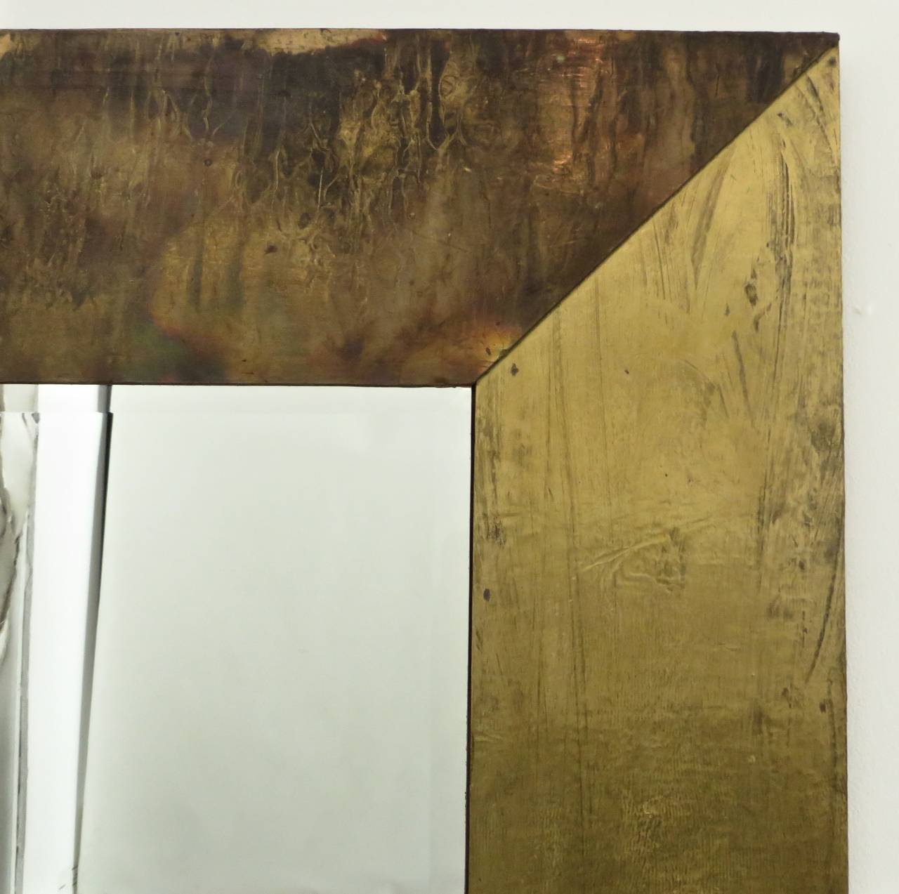 Italian Mirror in Patinated Copper and Brass by Lorenzo Burchiellaro In Good Condition In Chicago, IL