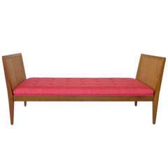 Caned and Upholstered Mahogany Bench c 1960