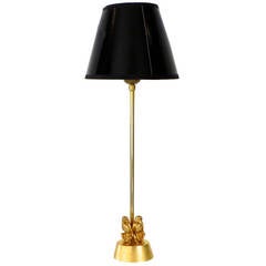 Petite French Gilded Bronze Table Lamp with Two Monkeys