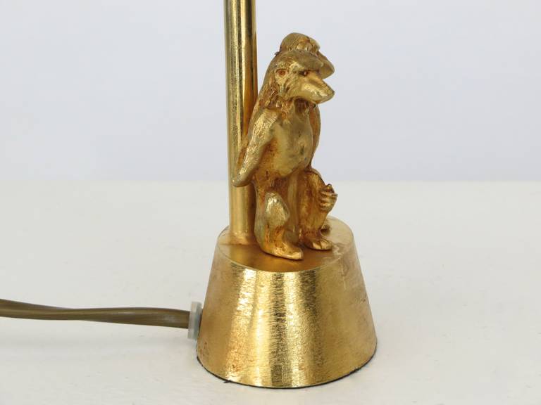 Late 20th Century Petite French Gilded Bronze Table Lamp with Two Monkeys