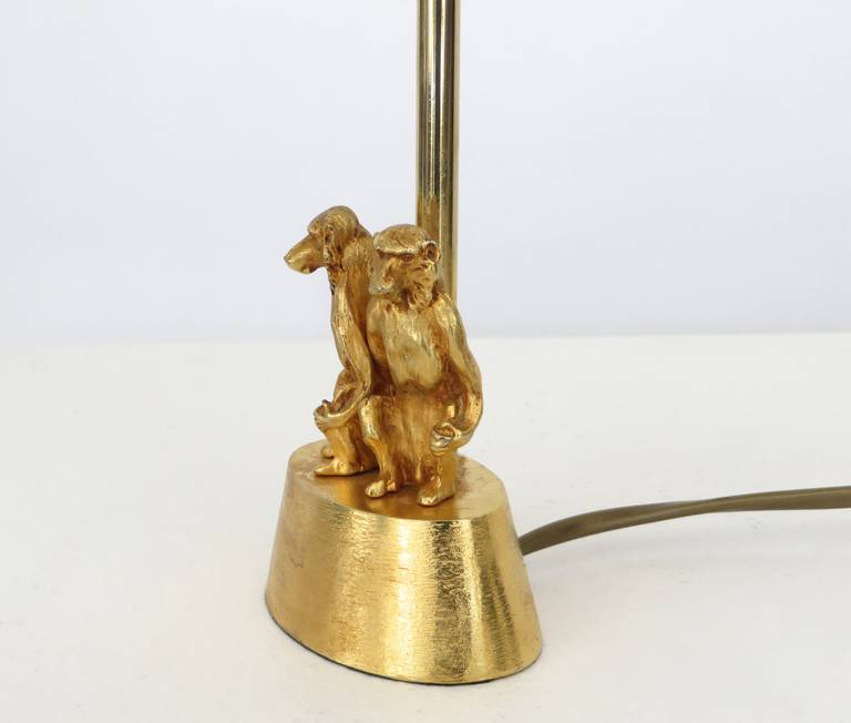 Petite French Gilded Bronze Table Lamp with Two Monkeys 2