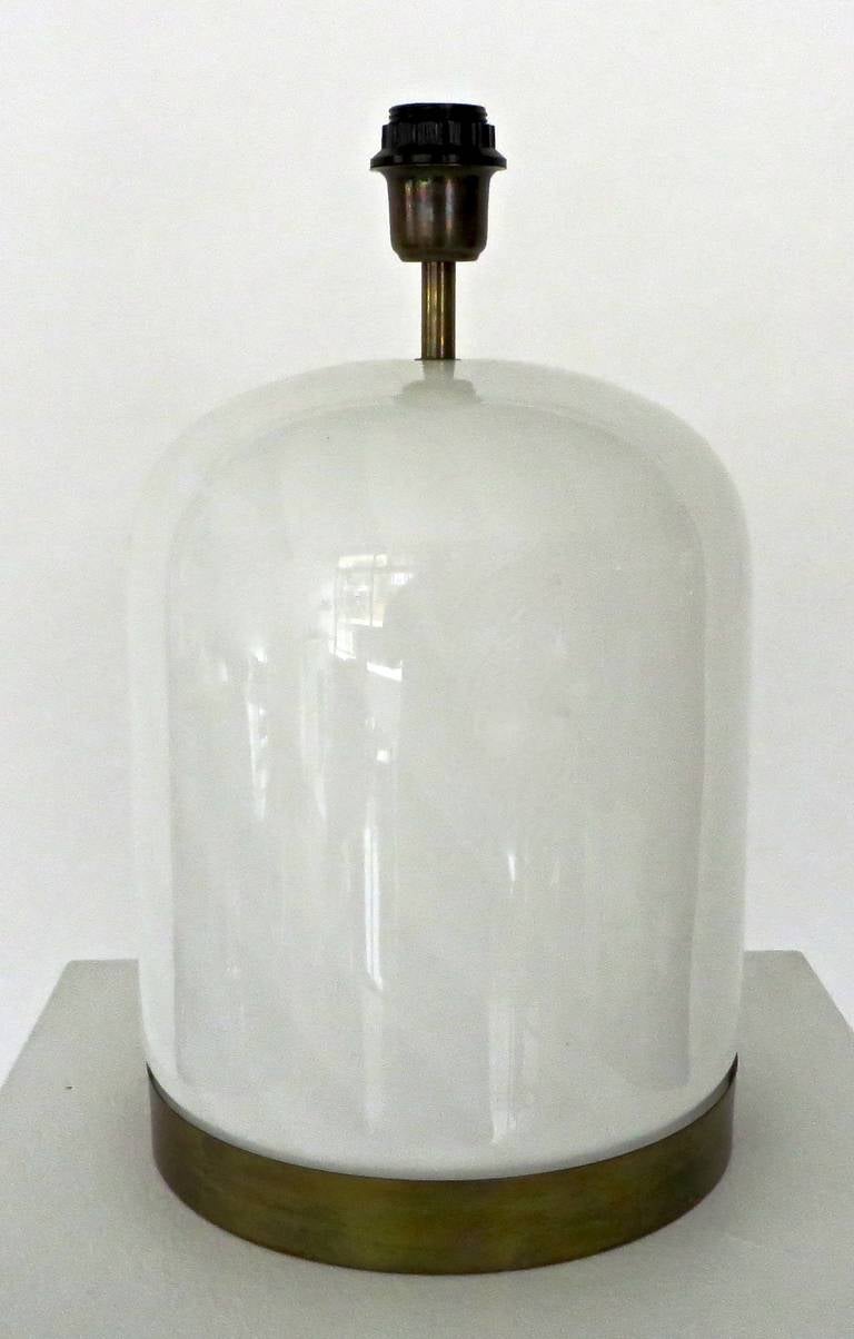 Mid-20th Century Pair of White Vistosi Murano Table Lamps with Brass Trim