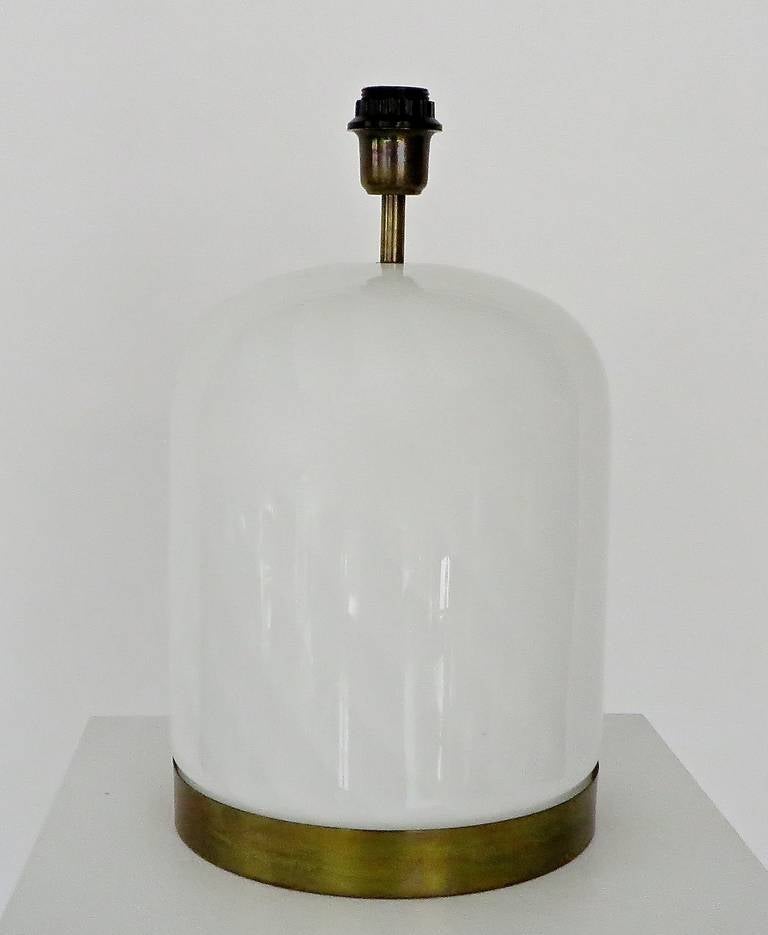 Pair of White Vistosi Murano Table Lamps with Brass Trim 1
