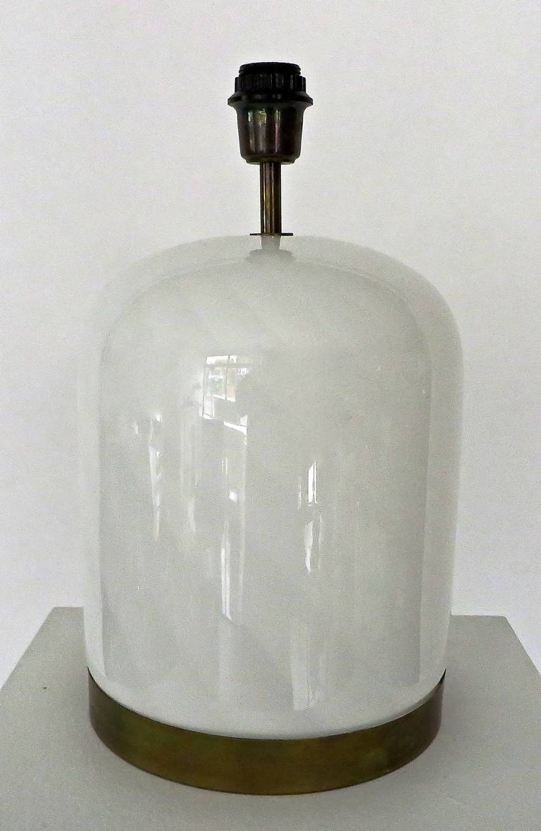 Pair of White Vistosi Murano Table Lamps with Brass Trim 2