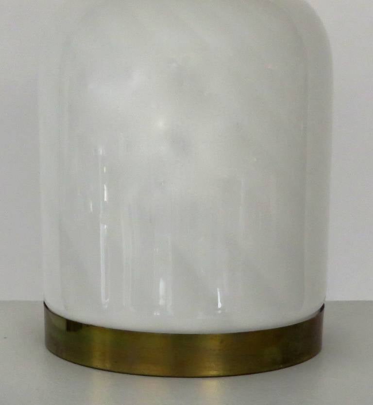 Pair of White Vistosi Murano Table Lamps with Brass Trim 5