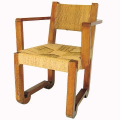 French Cerused Oak Chair Rope Seat Back by Audoux-Minet by VIBO