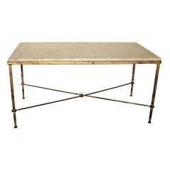 French Gilded Iron and Travertine Coffee Table