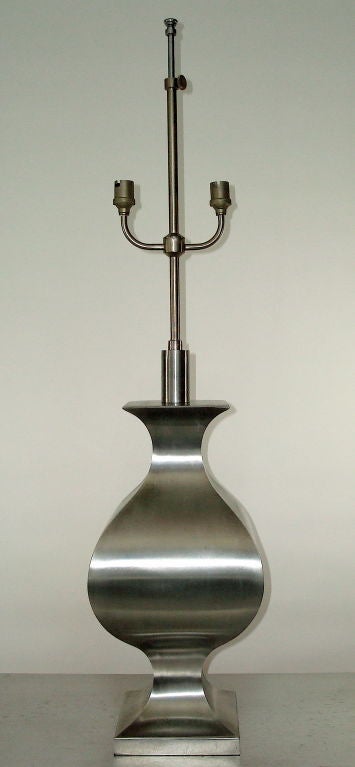 Mid-Century Modern Matte Steel Table Lamp by Francois See for Maison Jansen Orientalist Motif For Sale