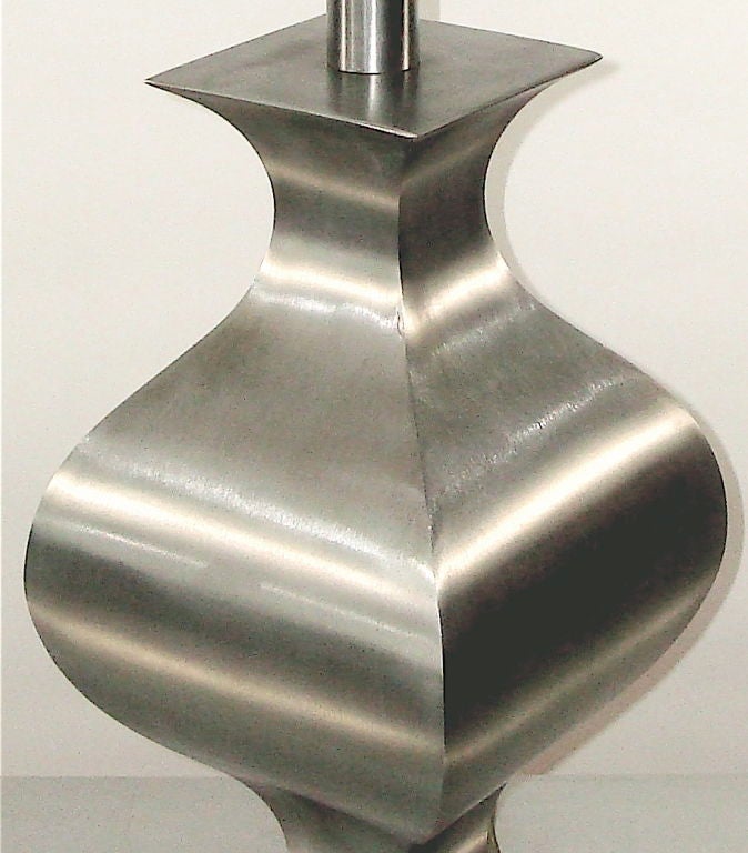 Stainless Steel Matte Steel Table Lamp by Francois See for Maison Jansen Orientalist Motif For Sale