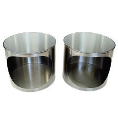 Pair of Side Tables by Francois Monnet, Brushed Stainless Steel