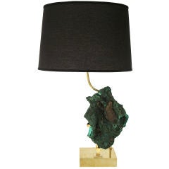 Decorative Brass Table Lamp with Mounted Malachite Specimen