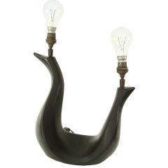French Matte Black Glazed Ceramic Lamp