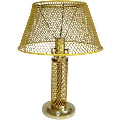 French Column Table Lamp of Enameled Yellow Metal Mesh