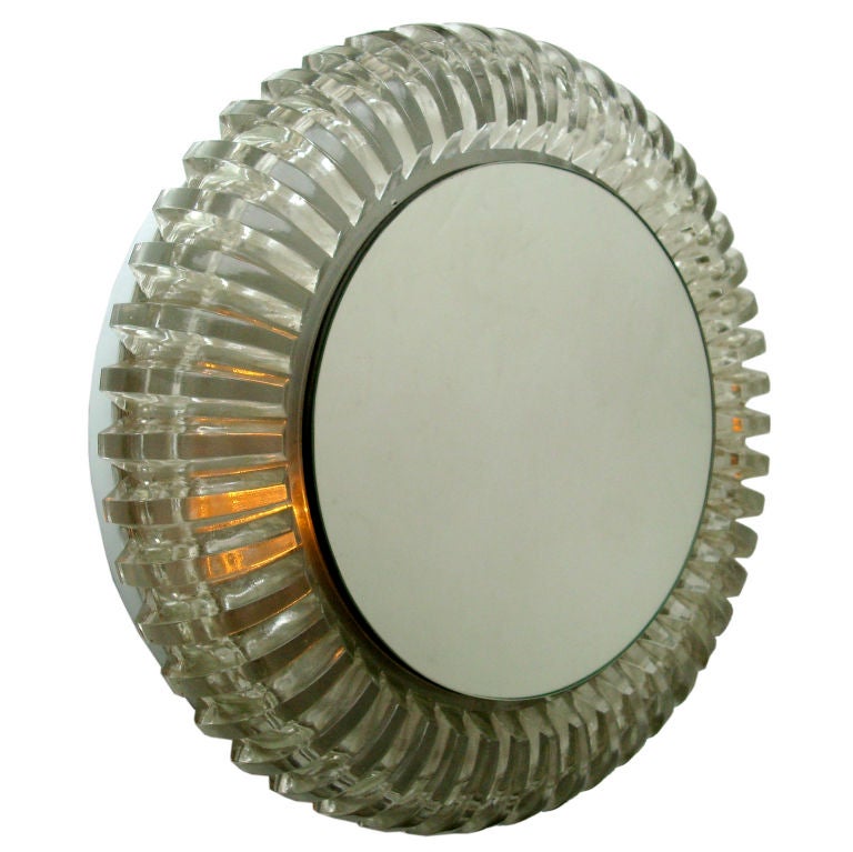 French Pressed Glass Wall Mounted Back Lighted Mirror by Maison Perzel