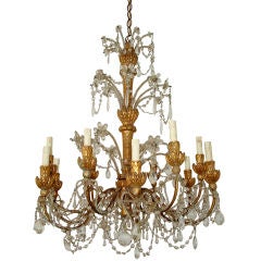 French 19th c Gilded Wood and Crystal Chandelier