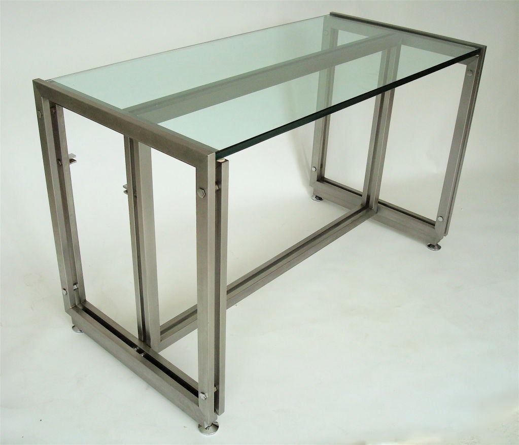 Wonderful French steel desk by Paul Le geard.
Designed for Maison Jansen. Edition DOM.
Measures: The glass is .75