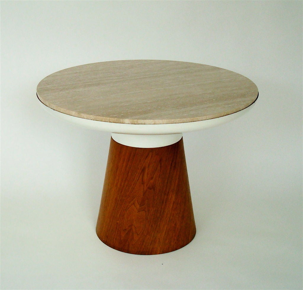 Simple lines are key in this marriage of luxury materials, California modern table.  Use as a coffee table or as a side table. Designed by John Caldwell and marked with Brown-Saltman label, on bottom.