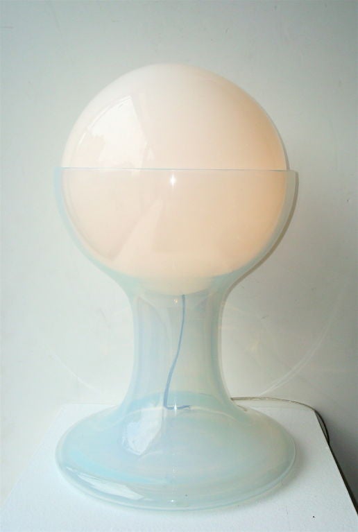 Two part, Italian Murano blown glass table light by Carlo Nason, editioned by Mazzega, Italy, 1968. The base is the lusterous 