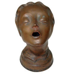 Art Deco Cast Metal Female Head Copper Plated