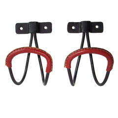 Jacques Adnet Red Leather Coat Hooks