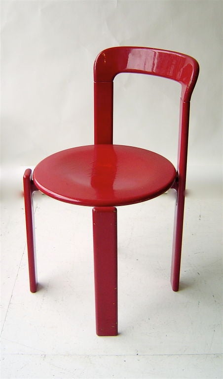 Red Lacquered wood Side Chair by Stendig, marked with paper label, 