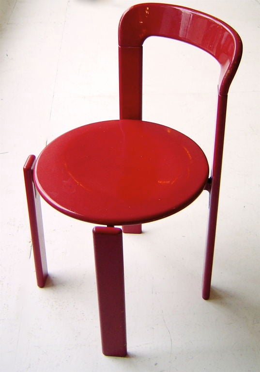 Wood Red Lacquer Side Chair by Stendig