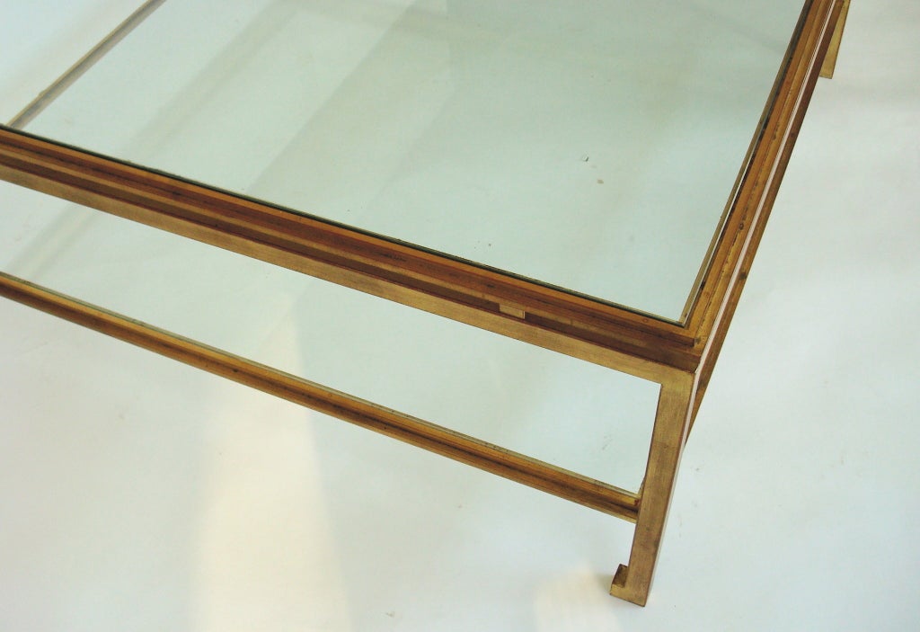 Glass French Low Gilded Iron Table by Masion Jansen