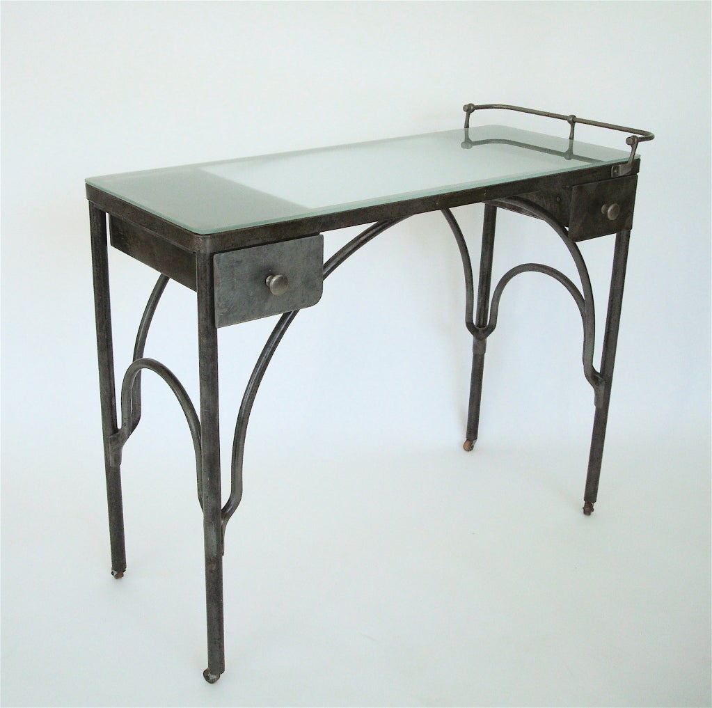 Mid-20th Century American Industrial Steel and Glass Desk