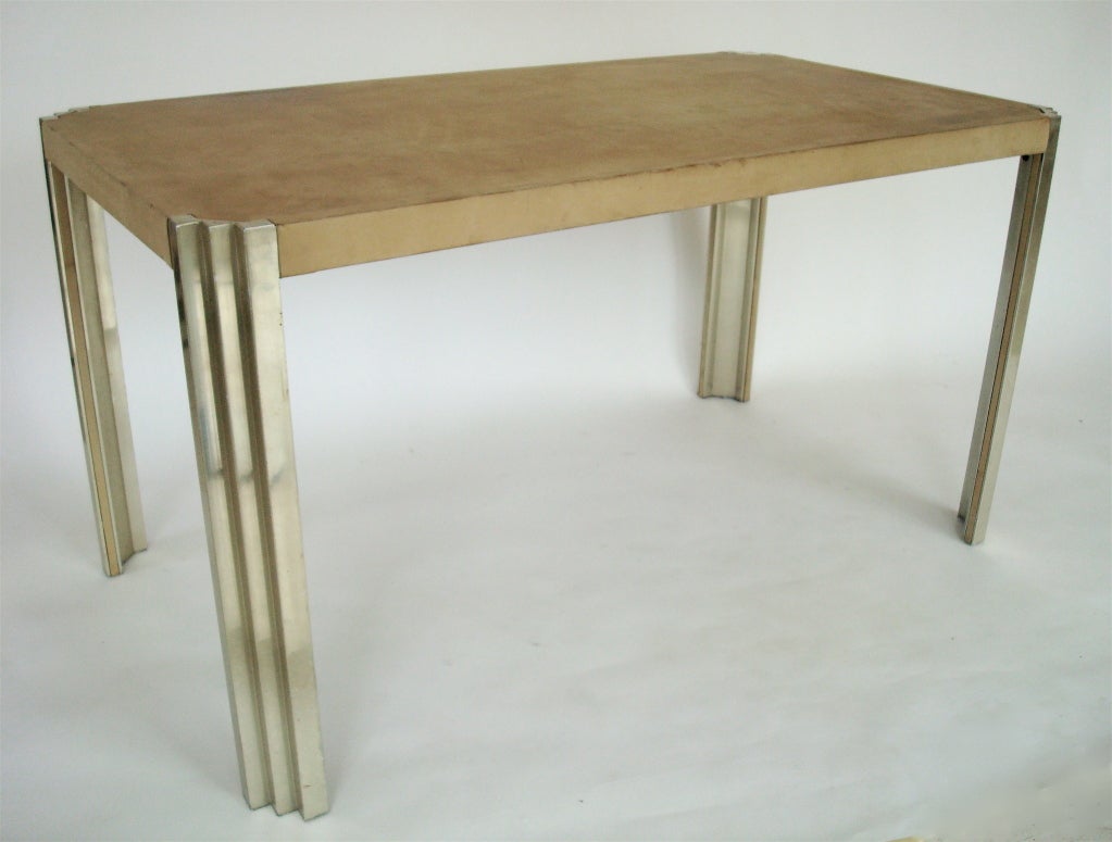 American Milo Baughman Parchment and Nickel Dining/Desk Table