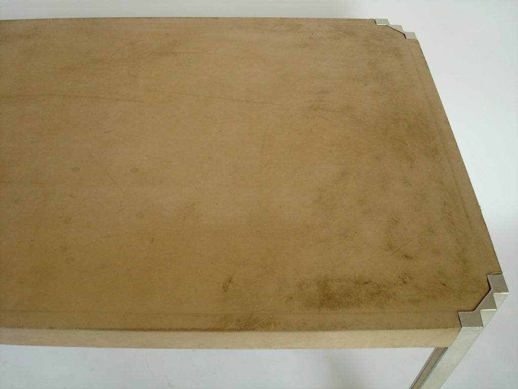 Late 20th Century Milo Baughman Parchment and Nickel Dining/Desk Table