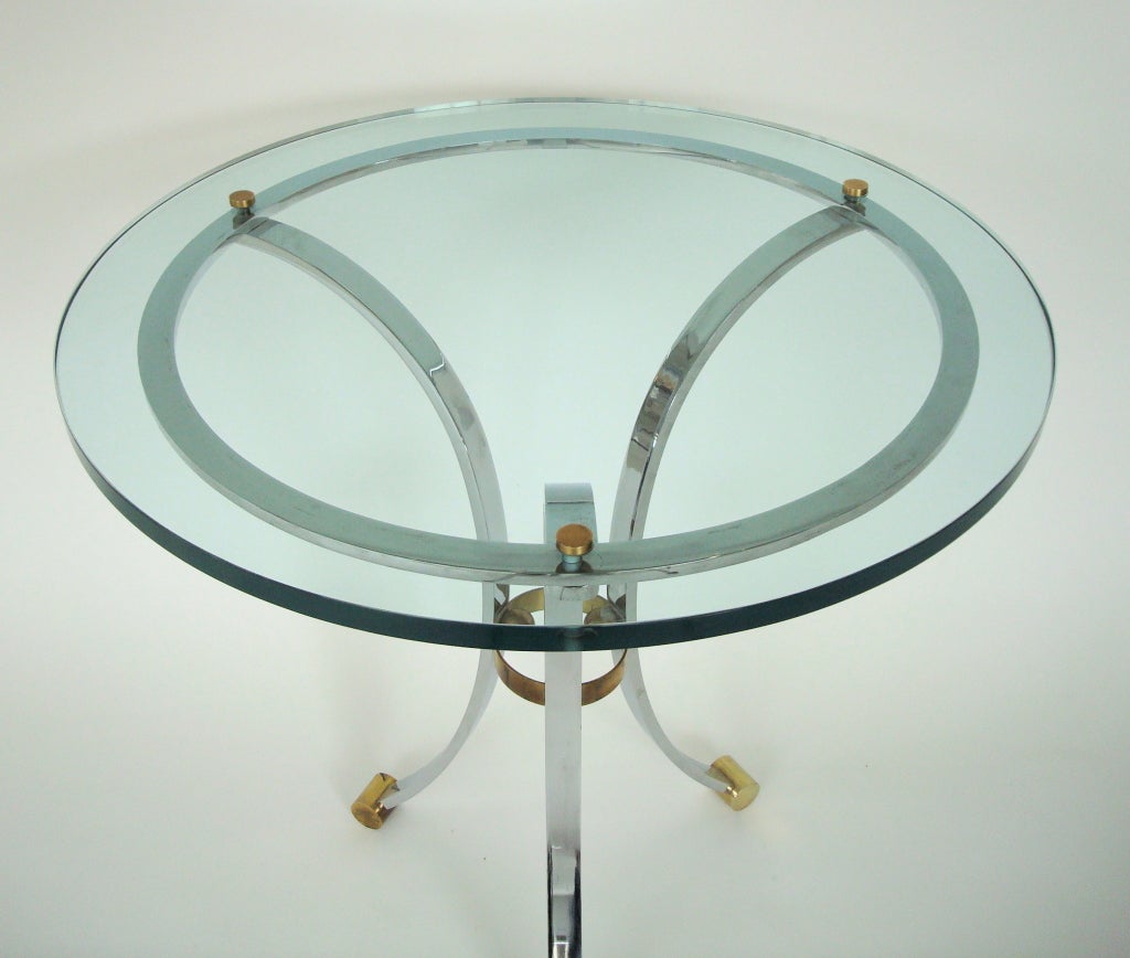 Pair of Side Tables With Glass Tops and Nickel Chrome Base by Maison Jansen 2