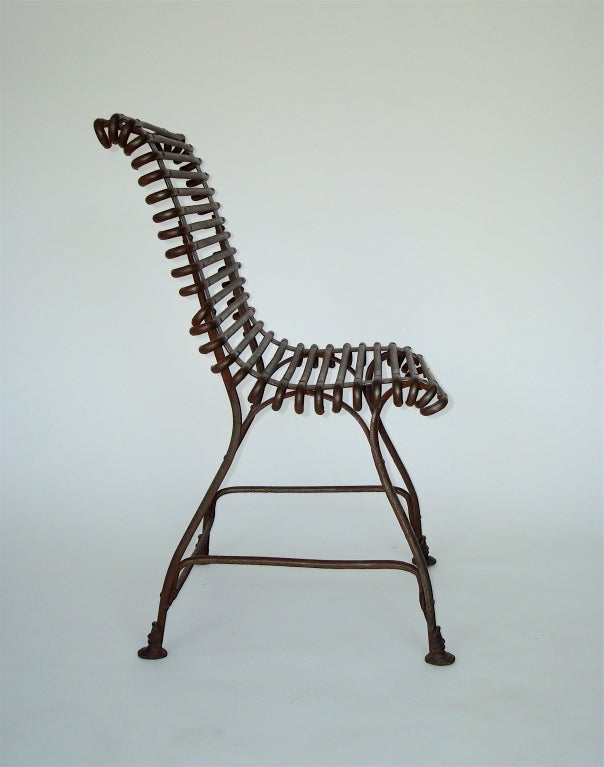 19th Century French 19th C Iron Garden Chair from Arras With Cast Iron Feet