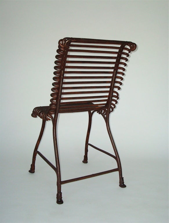 French 19th C Iron Garden Chair from Arras With Cast Iron Feet 1