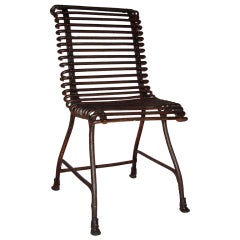 French 19th C Iron Garden Chair from Arras With Cast Iron Feet