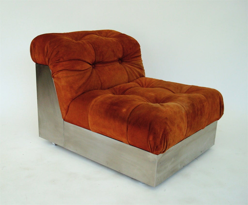 Sedia da salotto francese in acciaio inossidabile di Giorgio Montani per Souplina.