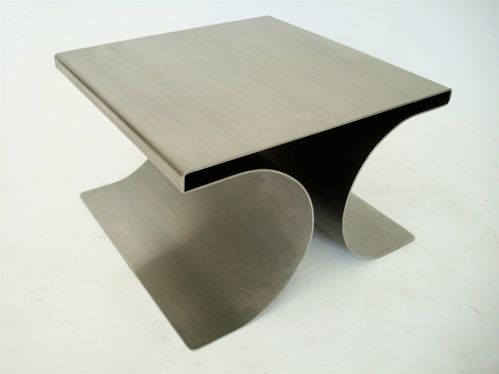 French Single X Stool by Michel Boyer in Stainless Steel