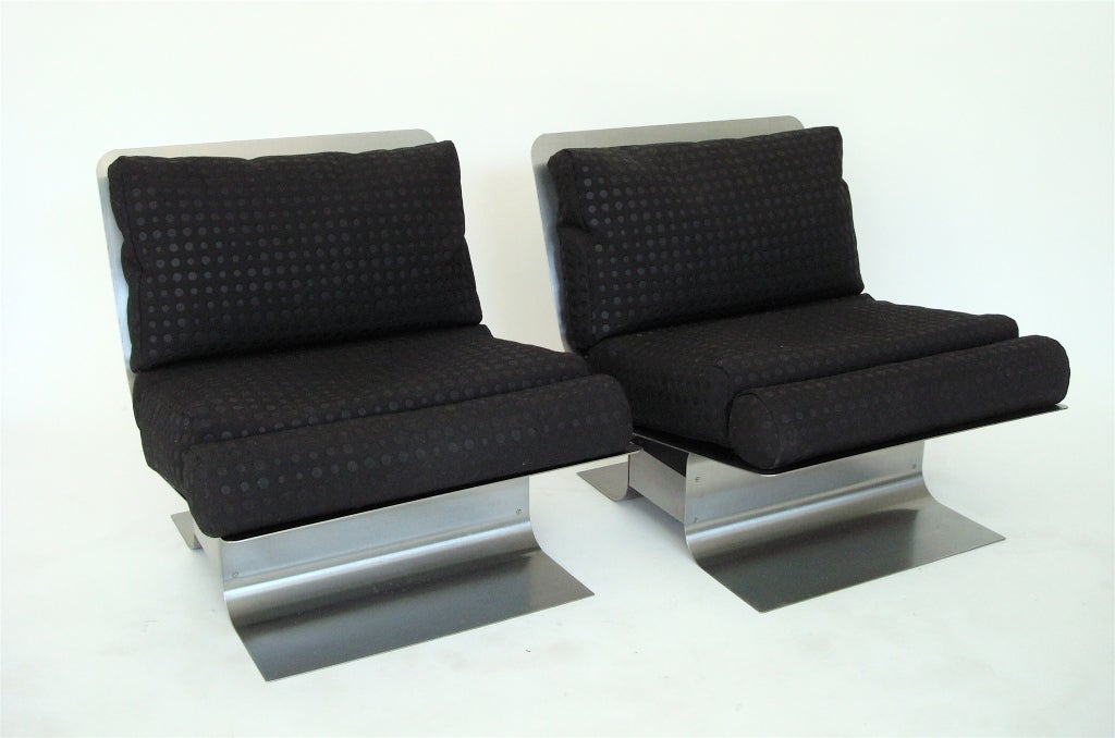 Pair of French Stainless Steel lounge Chairs by Francois Monnet 7