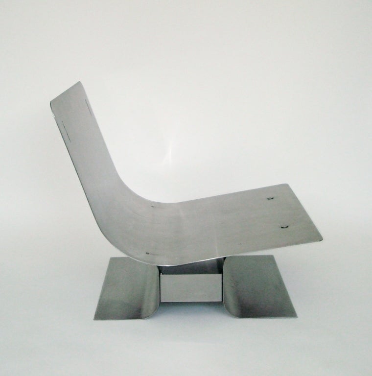 Pair of French Stainless Steel lounge Chairs by Francois Monnet 1