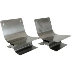 Pair of French Stainless Steel lounge Chairs by Francois Monnet