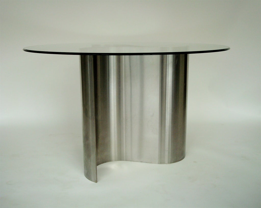 Amazing French 70's dining or center table by Patrice Maffei, model Comète curving steel or 