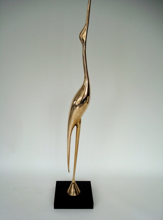 Lucite French Cast Bronze Heron Floor Lamp by R. Broissand
