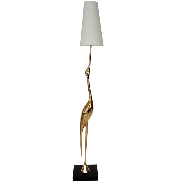 French Cast Bronze Heron Floor Lamp by R. Broissand