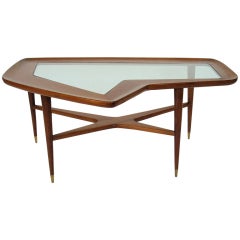 Italian Coffee Table with Brass Sabots In The Style Gio Ponti
