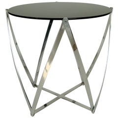 Side Table of Polished Aluminum and Black Glass by John Vescey